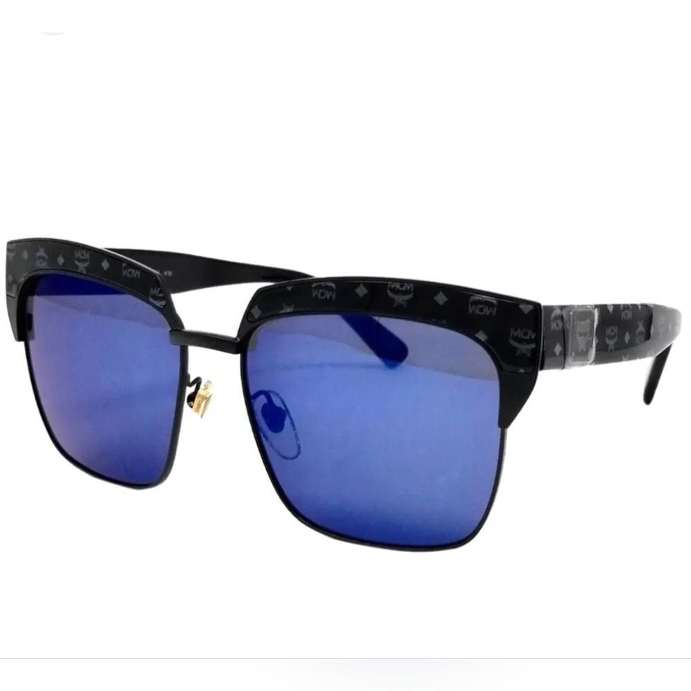 MCM Black Frame Sunglasses with Blue Mirrored Lenses